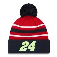 Bonnet en tricot à revers Jeff Gordon DuPont New Era pour hommes bleu marine avec pompon