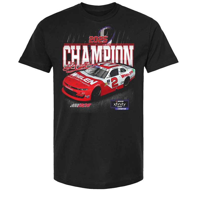 T-shirt noir à carreaux pour homme, Jesse Love Jr., champion de la série NASCAR Xfinity 2025