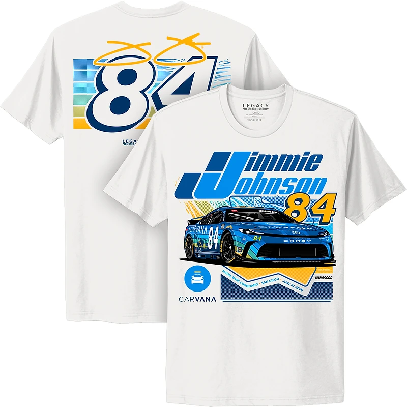 T-shirt homme classique blanc à motif Jimmie Johnson Carvana San Diego