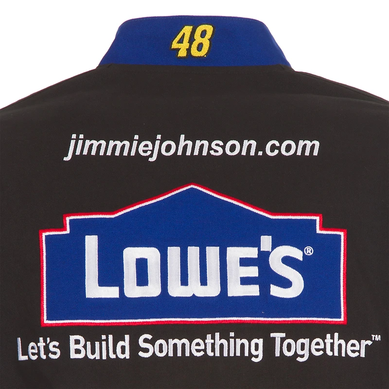 Veste noire à bouton-pression pour uniforme de pilote en sergé JH Design Jimmie Johnson Lowe's hommes