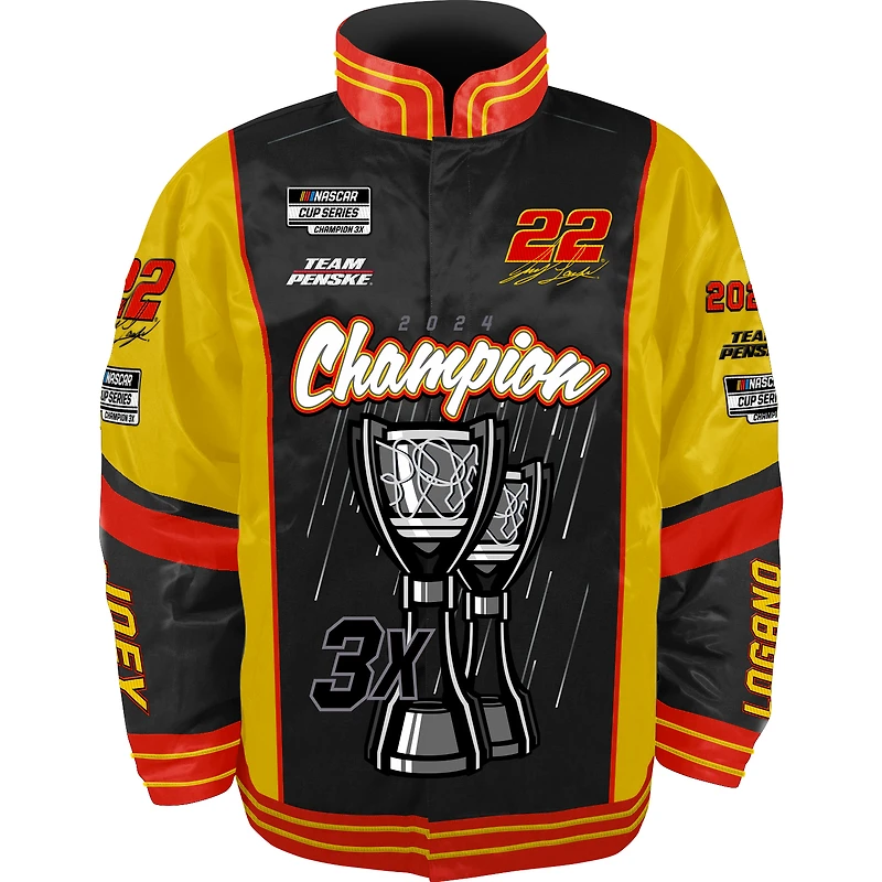 Men's Checkered Flag Sports Black Joey Logano 2024 NASCAR Cup Series Champion Nylon Full-Button Jacket