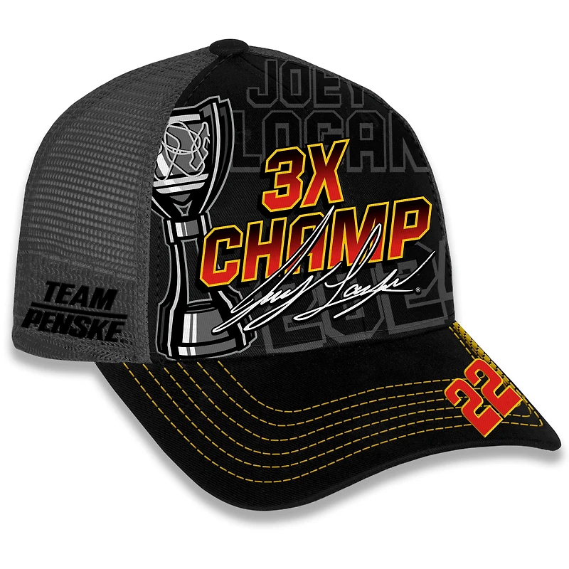 Casquette ajustable pour homme avec drapeau à damier et trophée de champion de la NASCAR Cup Series 2024 Joey Logano noire