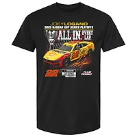 T-shirt noir à damier pour homme Joey Logano, Series éliminatoires NASCAR Cup 2025, Shell Pennzoil All