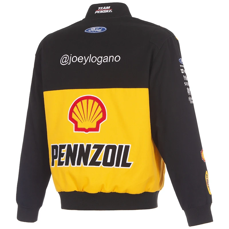 Men's JH Design Black Joey Logano 2026 Pennzoil Full-Snap Twill Racing Jacket