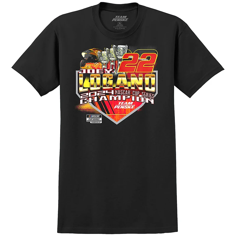 T-shirt noir pour homme de l'équipe Penske Joey Logano, champion la NASCAR Cup Series 2024