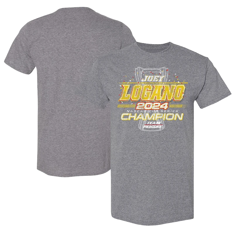 T-shirt gris pour homme de l'équipe Penske Joey Logano, champion la NASCAR Cup Series 2024, Finish Line