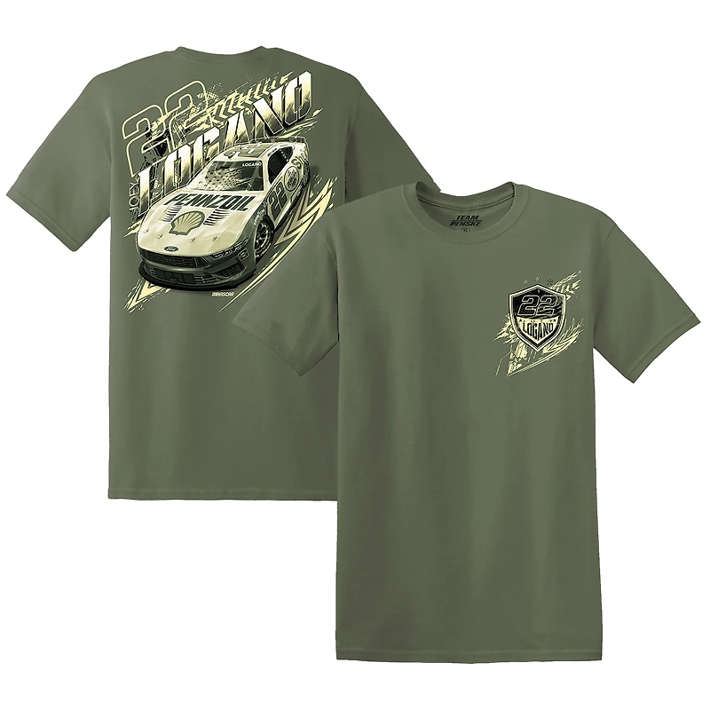 T-shirt de voiture militaire Joey Logano vert l'équipe Penske pour hommes