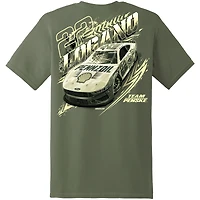 T-shirt de voiture militaire Joey Logano vert l'équipe Penske pour hommes