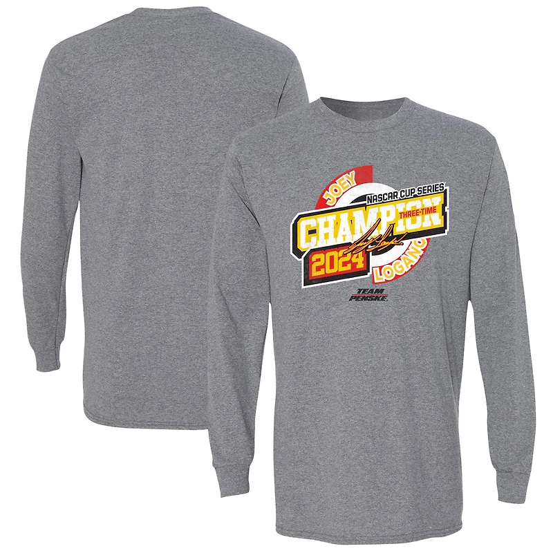 T-shirt à manches longues pour homme Team Penske Heather Charcoal Joey Logano, triple champion de la NASCAR Cup Series