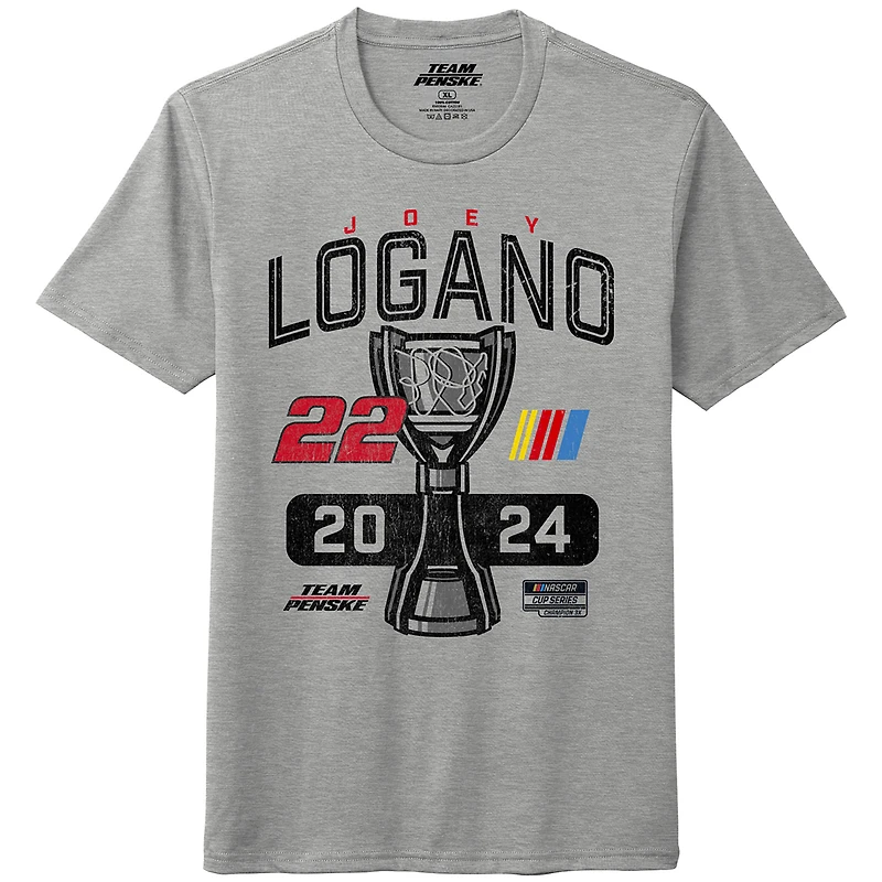 T-shirt de style vie pour homme l'équipe Penske Heather Gray Joey Logano, champion la NASCAR Cup Series 2024