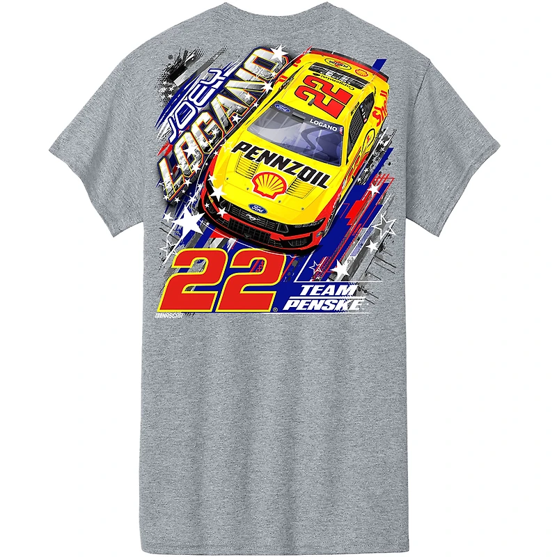 Men's Team Penske Heather Gray Joey Logano Shell-Pennzoil Car T-Shirt
