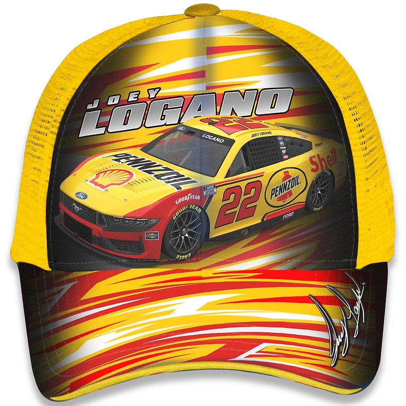 Unisex Checkered Flag Sports Yellow Joey Logano Shell-Pennzoil Adjustable Trucker Hat