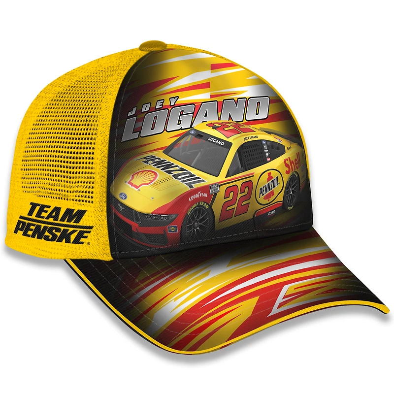 Casquette ajustable unisexe à damier jaune Joey Logano Shell Pennzoil Trucker