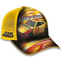 Casquette ajustable unisexe à damier jaune Joey Logano Shell Pennzoil Trucker