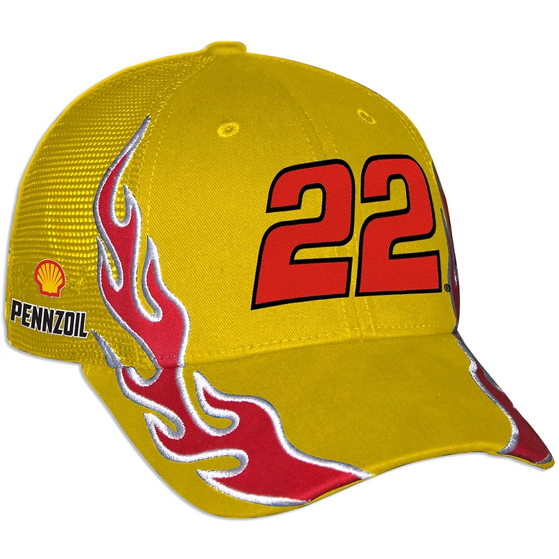 Unisex Checkered Flag Sports Yellow Joey Logano Shell Pennzoil Flame Trucker Adjustable Hat