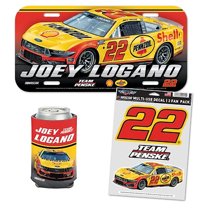 WinCraft Joey Logano Shell Pennzoil Fan Pack with License Plate, Decal Set & Can Cooler