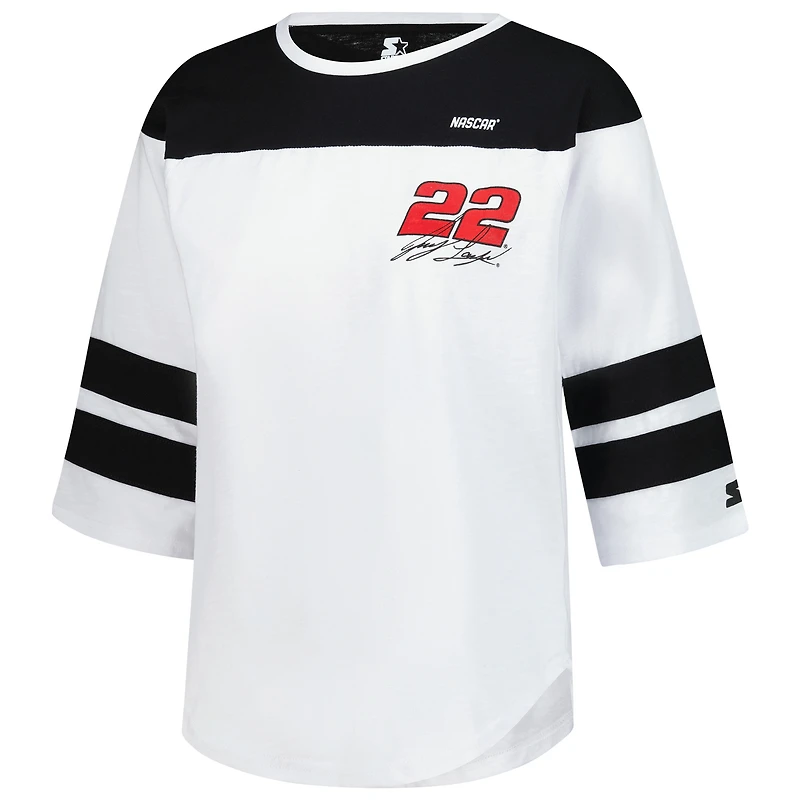 Women's Starter  White Joey Logano Grand Slam 3/4-Sleeve T-Shirt
