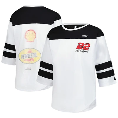 Women's Starter  White Joey Logano Grand Slam 3/4-Sleeve T-Shirt