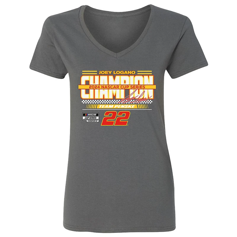 Women's Team Penske  Charcoal Joey Logano 2024 NASCAR Cup Series Champion Banner V-Neck T-Shirt