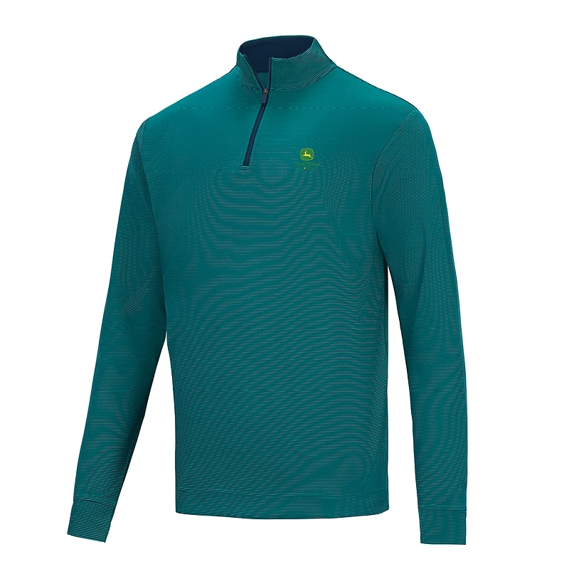 Men's FootJoy  Green John Deere Classic Ottoman Stripe Knit Quarter-Zip Pullover