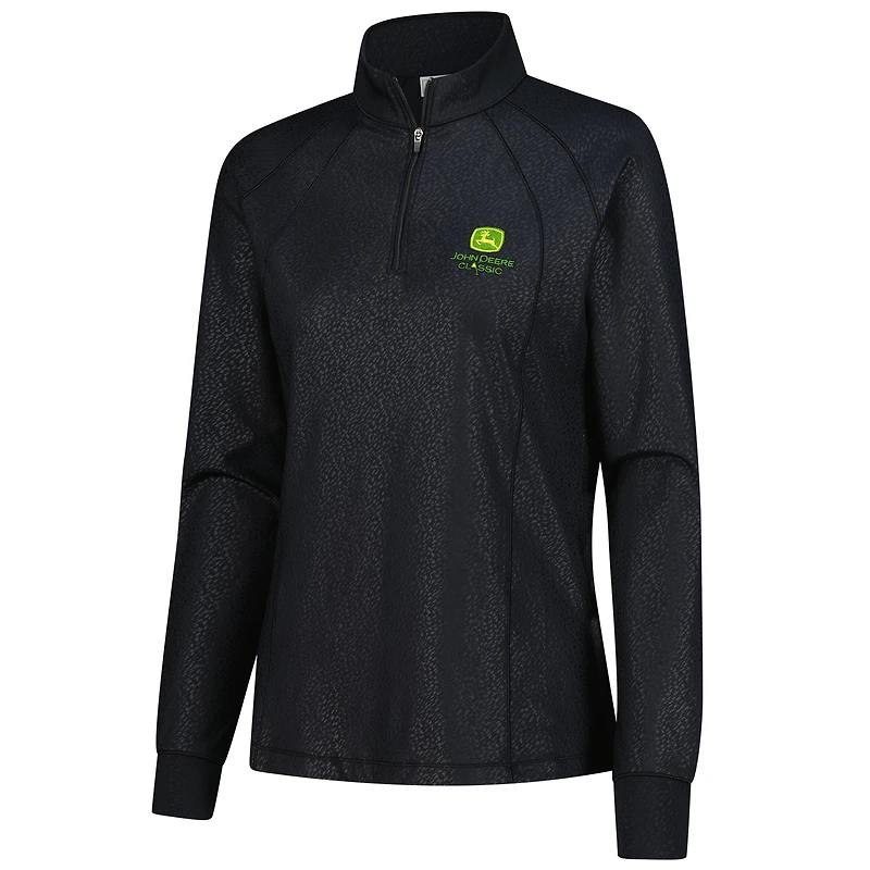 Women's FootJoy Black John Deere Classic Embossed Quarter-Zip Pullover