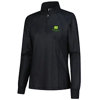 Women's FootJoy Black John Deere Classic Embossed Quarter-Zip Pullover
