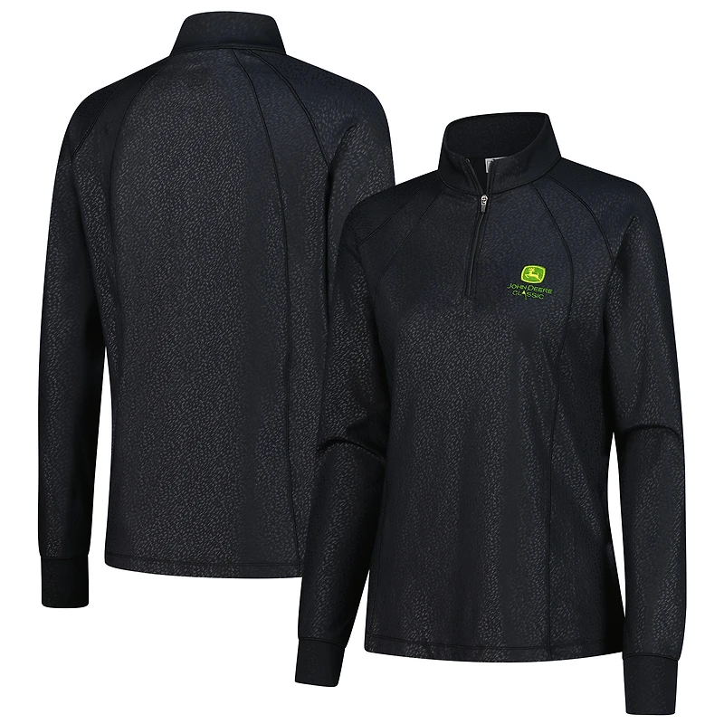 Women's FootJoy Black John Deere Classic Embossed Quarter-Zip Pullover