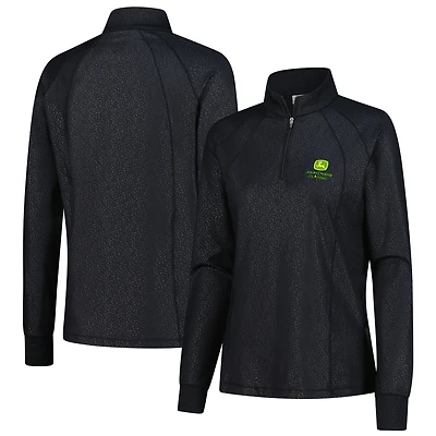 Women's FootJoy Black John Deere Classic Embossed Quarter-Zip Pullover