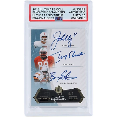 John Elway, Jerry Rice & Barry Sanders Autographed 2013 Upper Deck Ultimate Collection Trios #U3S-ERS #5/7 PSA Authenticated Auto 10 Card