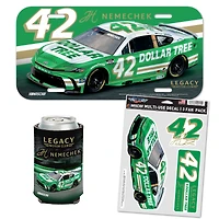 Pack WinCraft John Hunter Nemechek Dollar Tree pour fans, comprenant plaque d'immatriculation, autocollants et refroidisseur de canette.