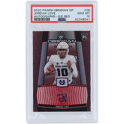Jordan Love Utah State Aggies Autographed 2020 Panini Obsidian DP Electric Etch Red #28 #1/5 PSA Authenticated 10 Rookie Card