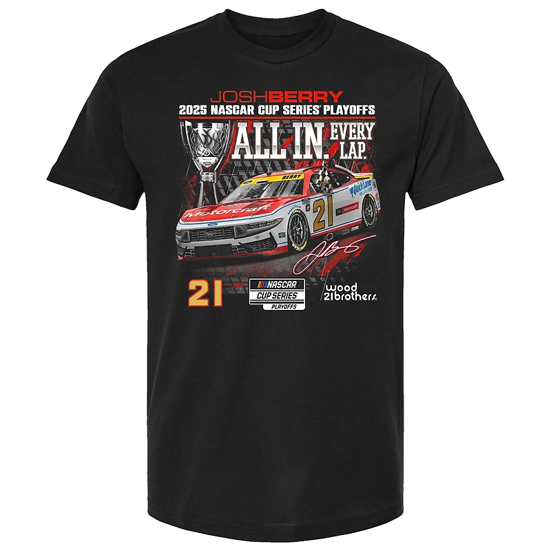 T-shirt à damier pour homme, noir, Josh Berry, Series éliminatoires NASCAR Cup 2025, Ford Motorcraft All