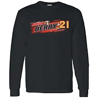 T-shirt à manches longues pour homme avec drapeau damier et nom numéro Josh Berry Black