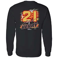 T-shirt à manches longues pour homme avec drapeau damier et nom numéro Josh Berry Black