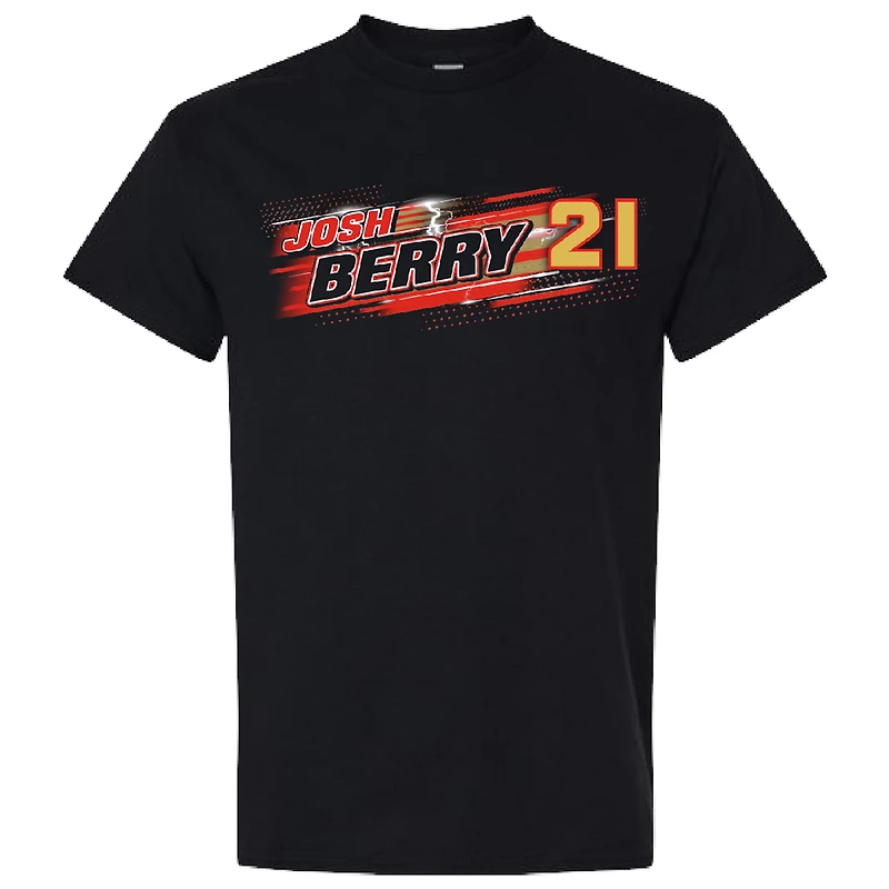 Men's Checkered Flag Sports Black Josh Berry Name & Number T-Shirt