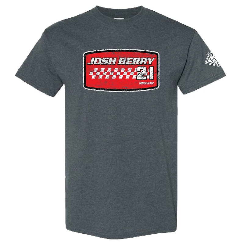 T-shirt à damier pour homme avec nom et numéro Josh Berry Heather Charcoal Sports