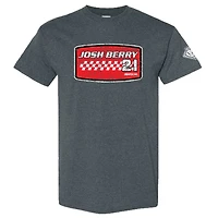 T-shirt à damier pour homme avec nom et numéro Josh Berry Heather Charcoal Sports