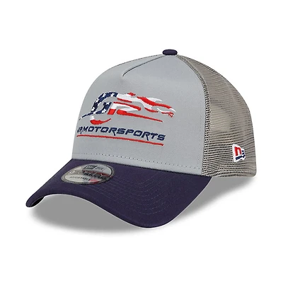 Men's New Era Gray/Navy JR Motorsports 9FORTY A-Frame Trucker Snapback Adjustable Hat