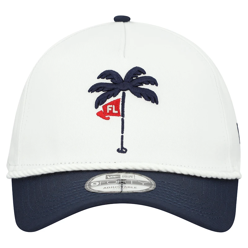 Casquette de golf New Era Jupiter Links blanche pour homme, modèle 9FORTY, à monture A et cordon ajustable.