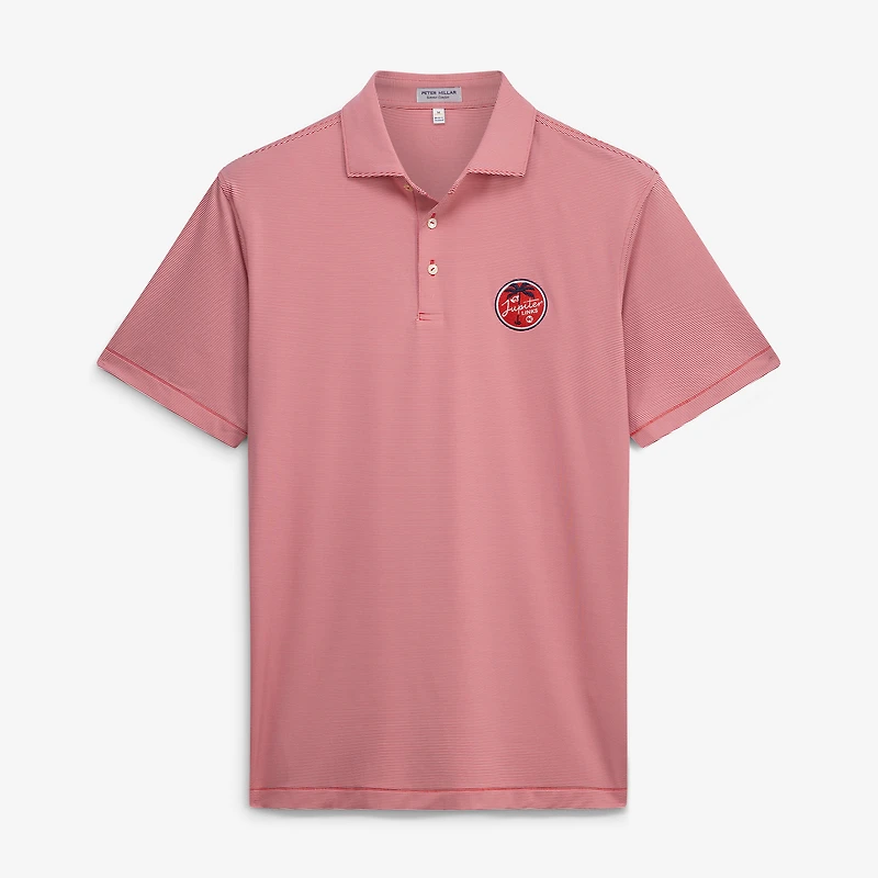 Men's Peter Millar  Red Jupiter Links Golf Club Jubilee Stripe Stretch Jersey Polo