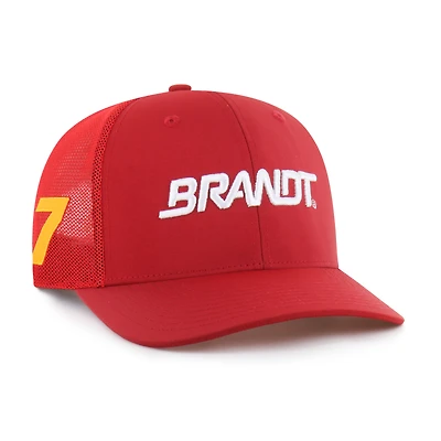 Casquette ajustable avec logo du sponsor Justin Allgaier '47 rouge pour hommes, patch latéral brrr° Trucker