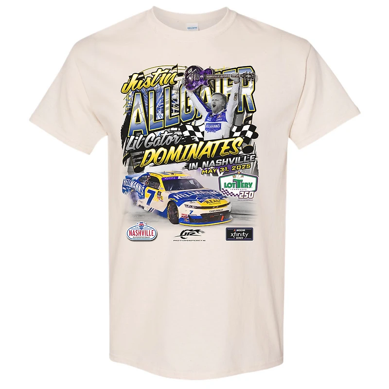 T-shirt à damier pour homme, motif sportif, Justin Allgaier, gagnant de la course 250 loterie du Tennessee 2025