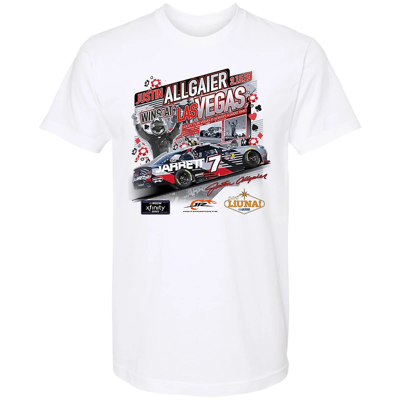 T-shirt Justin Allgaier blanc à damier pour homme, vainqueur de la course LiUNA, série Xfinity 2025