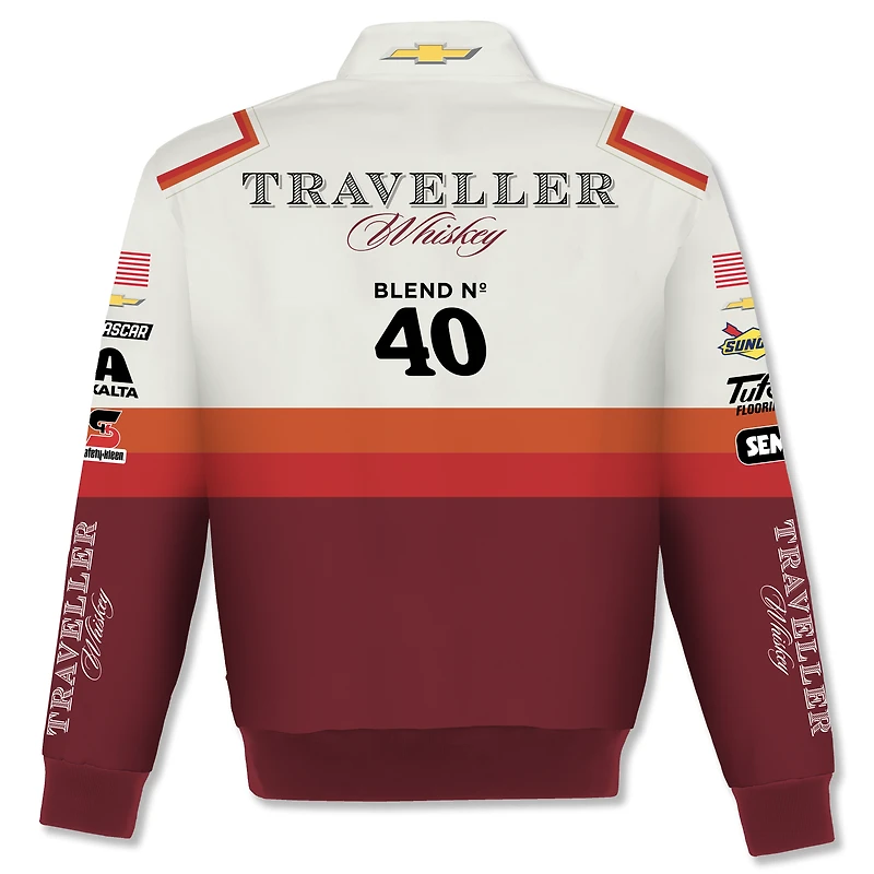 Veste de course en sergé Justin Allgaier Traveller Whiskey rouge et blanche à boutons-pression pour homme JH Design