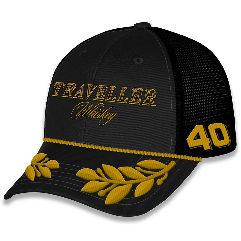 Vêtements officiels de l'équipe JR Motorsports pour hommes Casquette ajustable Justin Allgaier Traveller Whiskey Trucker noire/dorée