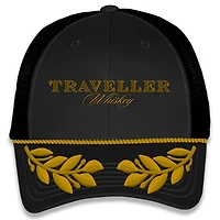 Vêtements officiels de l'équipe JR Motorsports pour hommes Casquette ajustable Justin Allgaier Traveller Whiskey Trucker noire/dorée