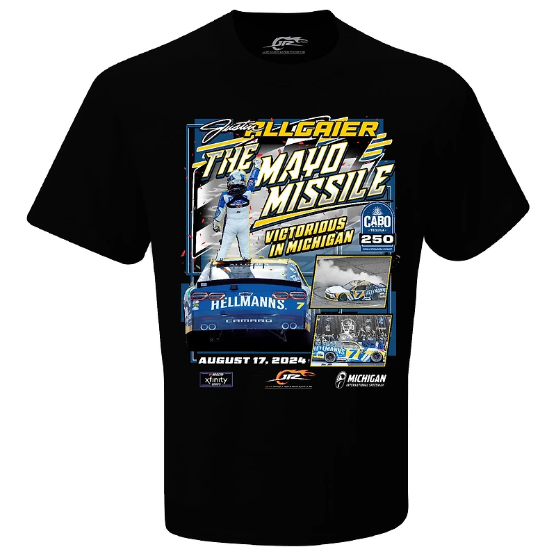 Men's JR Motorsports Official Team Apparel Black Justin Allgaier 2024 Xfinity Series Cabo Wabo 250 Race Winner T-Shirt