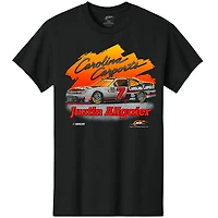 T-shirt noir officiel de l'équipe JR Motorsports pour homme, Justin Allgaier, Carolina Carports.