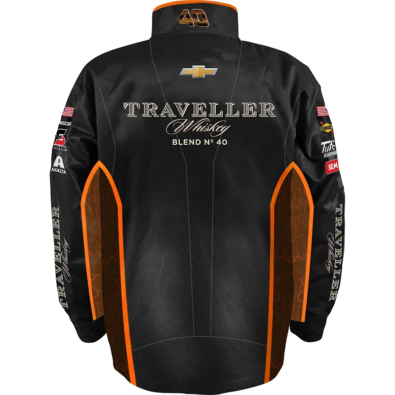 Vêtements officiels de l'équipe JR Motorsports pour hommes Veste à boutons-pression complète en sergé whisky Justin Allgaier Traveller noir