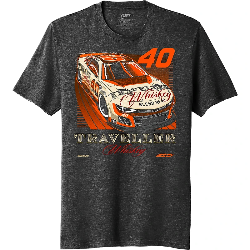 T-shirt officiel de l'équipe JR Motorsports pour homme, noir chiné, motif voiture whisky Justin Allgaier Traveller